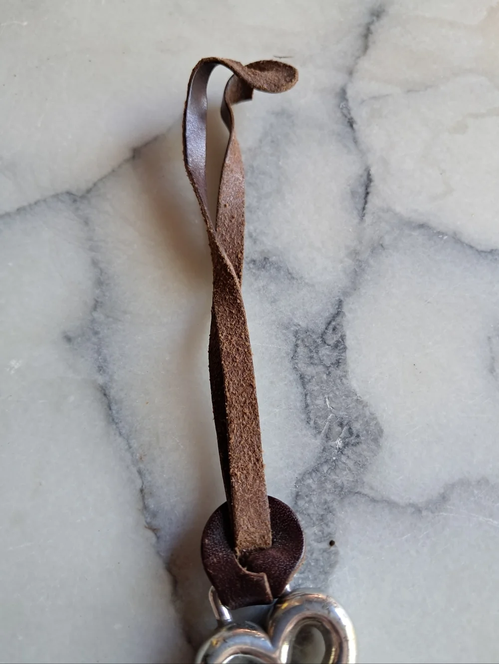BRIGHTON Heart Bag Charm Keychain Open Heart Silver Plate Leather Strap